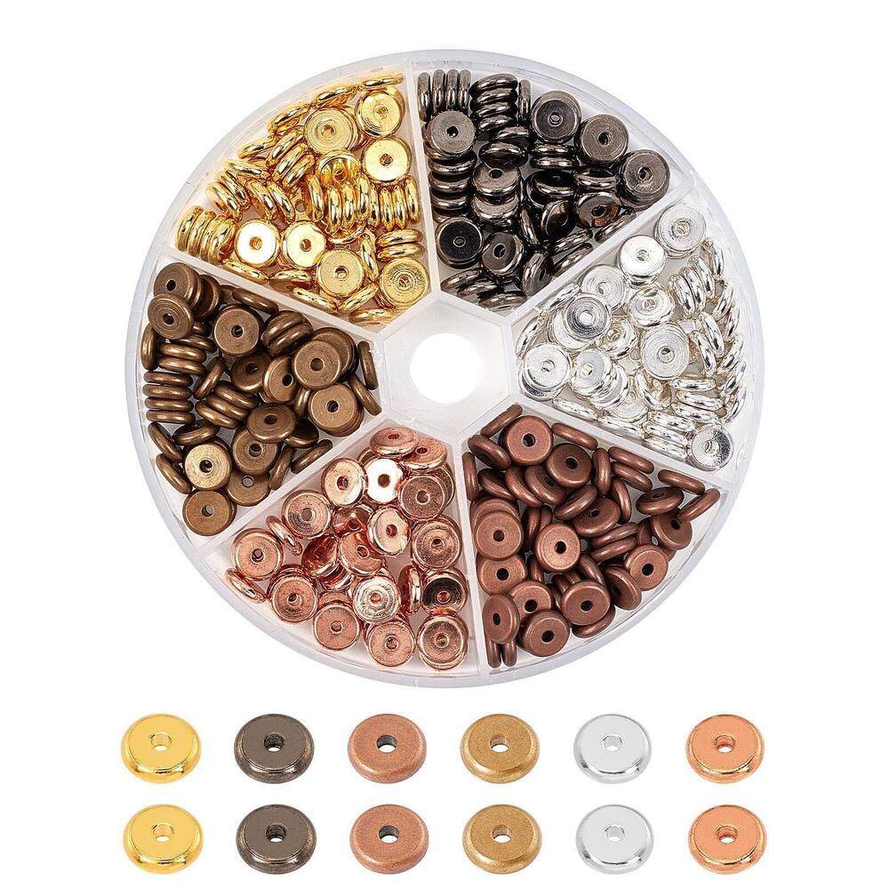 8740 8mm Flat Round Disc Spacer Beads, 300pcs 6 Color Metal Heishi Spacer